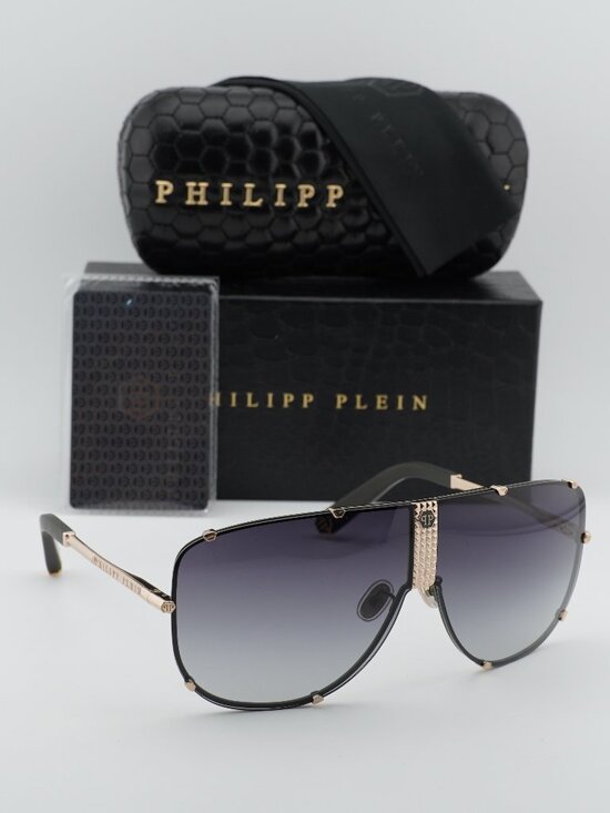 Philipp Plein SPP075M 0376 Aviator Sunglasses – Gold / Grey main image 7